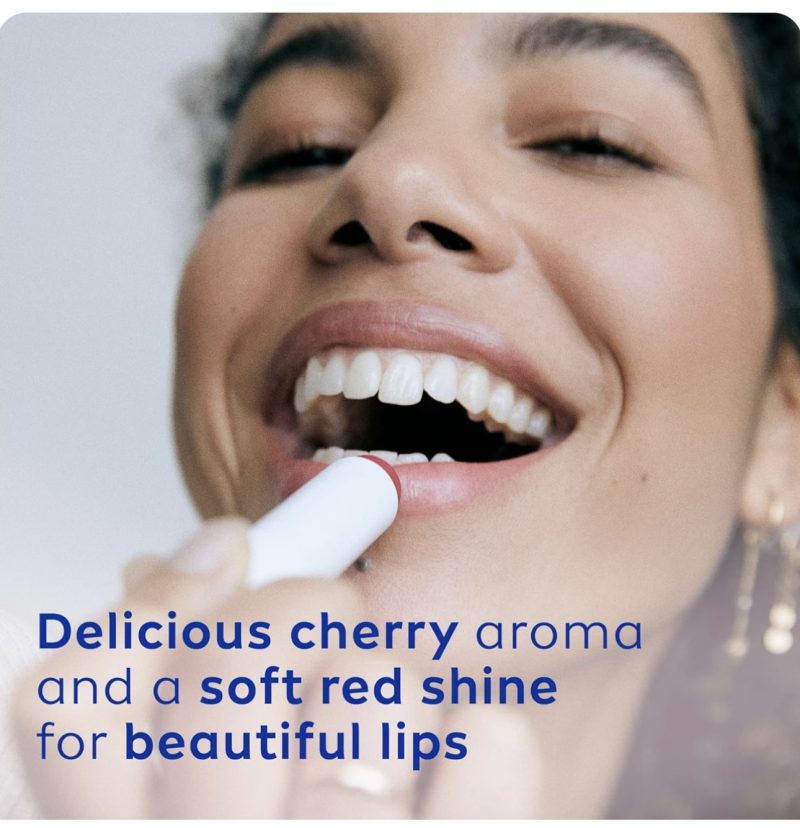 NIVEA Cherry Shine Lip Balm (4.8g), Flavoured Lip Balm with Shea Butter, Natural Oils and Vitamins, Provides 24h Moisture and a Soft Red Shine, Vegan Lip Care Formula - Image 3