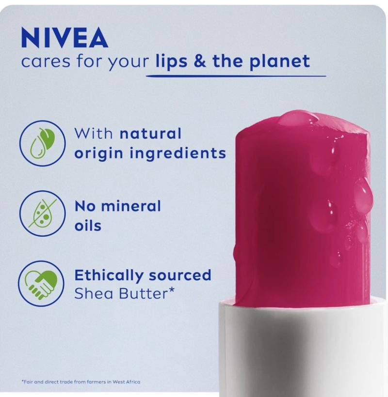 NIVEA Cherry Shine Lip Balm (4.8g), Flavoured Lip Balm with Shea Butter, Natural Oils and Vitamins, Provides 24h Moisture and a Soft Red Shine, Vegan Lip Care Formula - Image 6