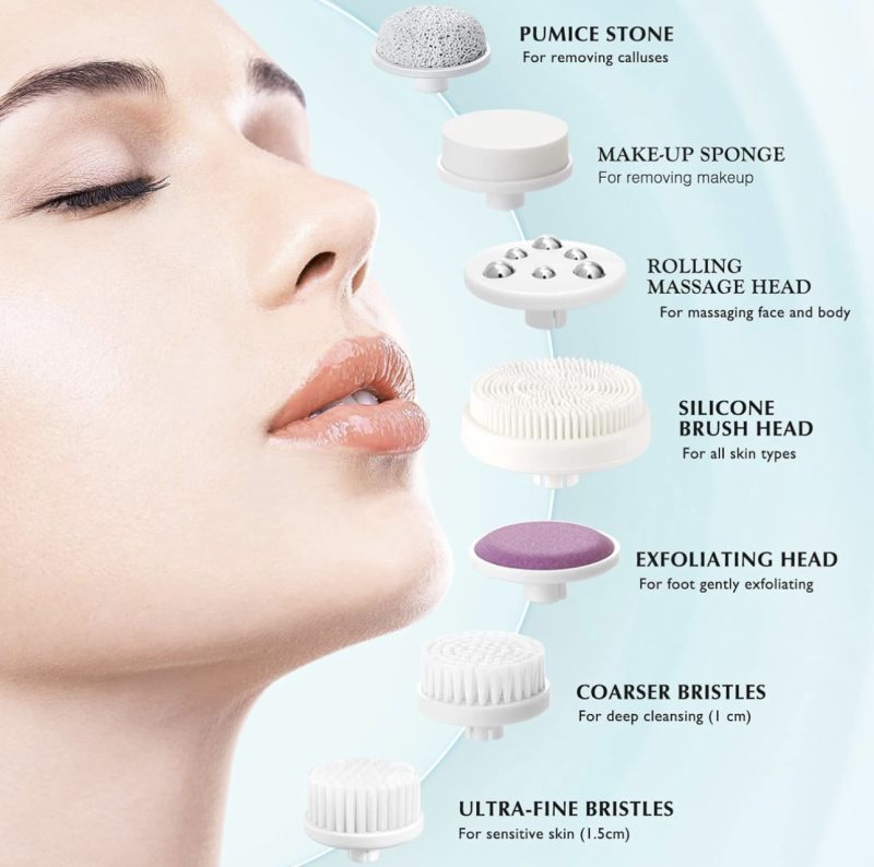 COSLUS Facial Rotating Brush Face Cleansing: 7 in 1 Electric Exfoliator Rotating Cleanser Waterproof Gentle Exfoliating, Deep face Scrubbing Skin Care Suitable for Most People Set - Image 4