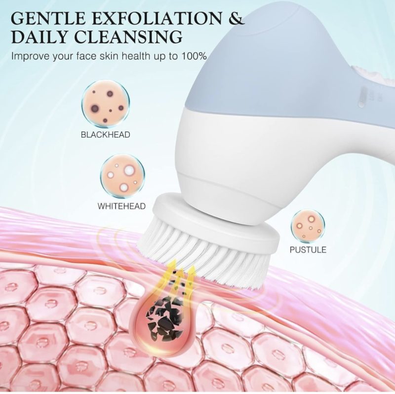 COSLUS Facial Rotating Brush Face Cleansing: 7 in 1 Electric Exfoliator Rotating Cleanser Waterproof Gentle Exfoliating, Deep face Scrubbing Skin Care Suitable for Most People Set - Image 5