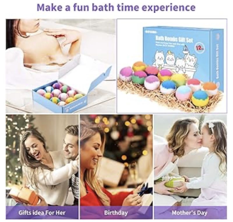 Bath Bombs Gift Set, 12pcs Handmade Fizzy Bubble Bath Bombs, Vegan & Cruelty Free, Perfect for Bubble and Spa Bath, Birthday Mothers Day Gifts Idea for Her/Him, Wife, Girlfriend - Image 4