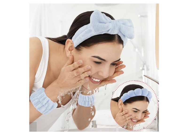 YUXIANLB Spa Headband for Washing Face, Skincare Headbands for Women Makeup, Terry Cloth Towel Hairband for Skincare, Sponge Puffy Make Up Hair Band for Women, Face Washing Wristband Pack of 4 (Blue) - Image 4