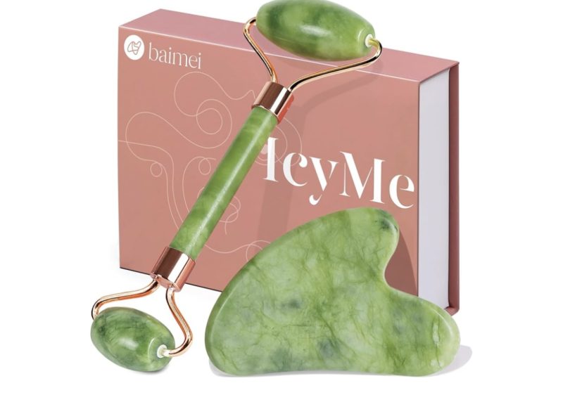 BAIMEI Gua Sha Set and Jade Roller, Jade Gua Sha & Face Rollers for Women, Self Care Gifts for Women, Body Muscle Relaxing, Improve Eye Puffiness, Skin Care Gift