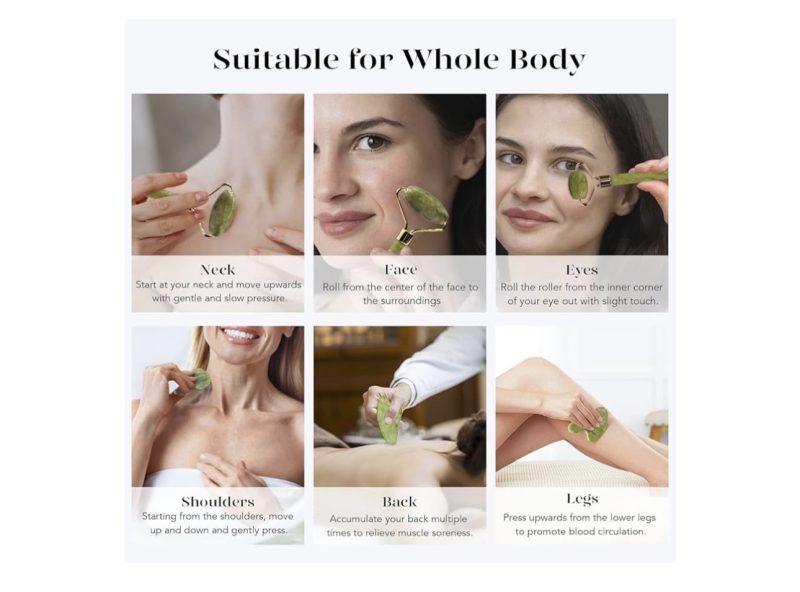 BAIMEI Gua Sha Set and Jade Roller, Jade Gua Sha & Face Rollers for Women, Self Care Gifts for Women, Body Muscle Relaxing, Improve Eye Puffiness, Skin Care Gift - Image 4